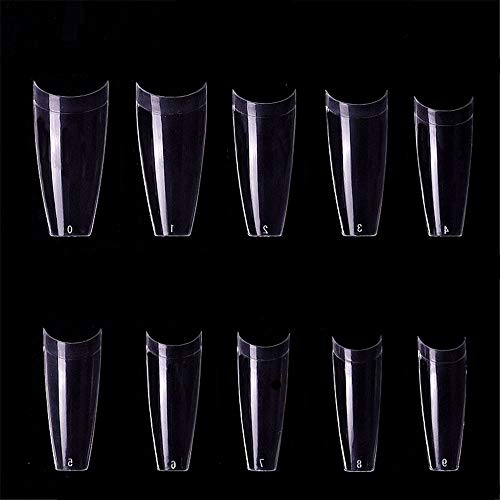 500pcs Coffin Shaped false nails Half cover Ballerina Acrylic Fake Nail French Nail tips for Nail salon DIY nail art (Clear)