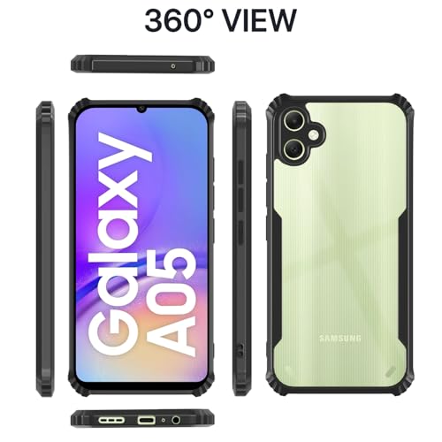 Image of Outlouders Back Cover for Samsung Galaxy A05 | Ultra Hybrid Transparent | Full Camera Protection | Raised Edge | Crystal Clear Bumper Case (Black)