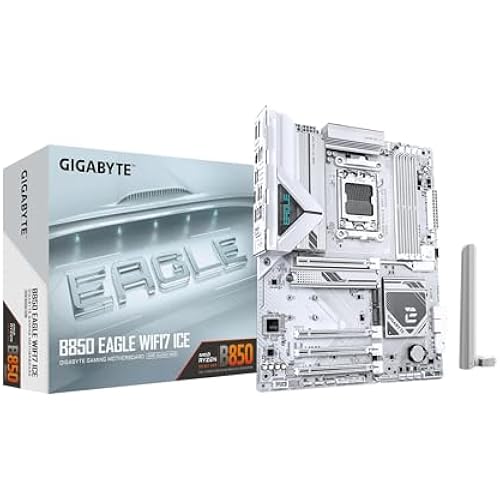 GIGABYTE B850 Eagle WIFI7 ICE AMD AM5 ATX Motherboard, Support AMD Ryzen 9000/8000/7000 Series, DDR5, 8+2+2 Power Phase, 3X M.2, PCIe 5.0, USB-C, WIFI7, 2.5GbE LAN, EZ-Latch, 3-Year Warranty