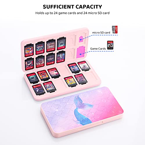 Gldram Game Card Case For Nintendo Switch/Lite/Oled, Soft Lining Game Case Storage With 24 Game Card Slots & 24 Micro Sd Card Slots, Portable Game Cartridge Holder With Magnetic Closure (Fishtail) #TOP1
