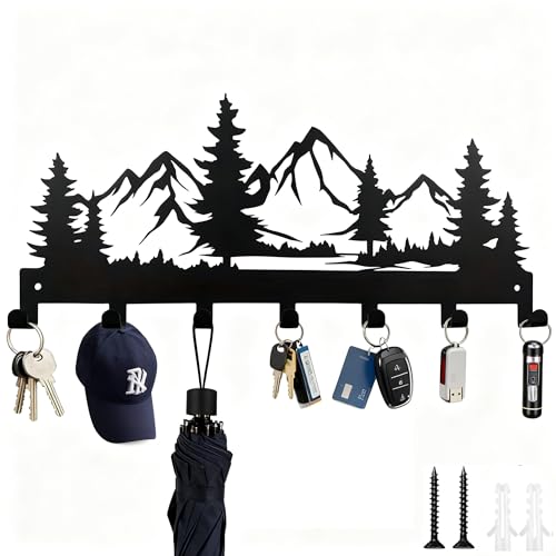FENGCHUANG Appendichiavi da Parete Moderno 27 x 12.5 cm Portachiavi da Muro in Metallo con 7 Ganci, Portachiavi Muro per Casa per Riporre Piccoli Oggetti Come Chiavi All'Ingresso (Montagna)