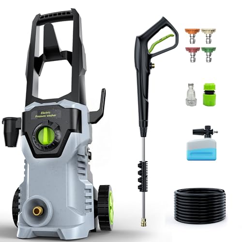 ETOOLAB Pressure Washers, 160Bar 450L/H Electric Power Washers with Foam Cannon, 4 Nozzles, 15M Total Long High Pressure Washer for Cars, Fences, Patios, Decks, Patios and Driveway