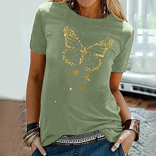Butterfly Shirts For Women Summer Crewneck Casual Shirts Short Sleeve Blouse Summer Shirts Tops #TOP1