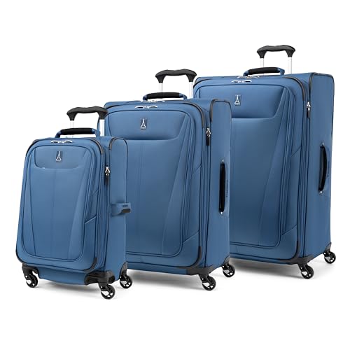 Image of Travelpro Maxlite 5 Softside Expandable Luggage with 4 Spinner Wheels, Lightweight Suitcase, Men and Women, Ensign Blue, 3-Piece Set (21 /25 /29)