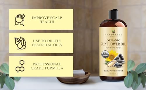 Image of Handcraft Blends USDA Organic Sunflower Oil - Cold-Pressed 16 Fl Oz - 100% Pure and Natural - Premium Grade Carrier Oil for Skin and Hair - Hair and Body - Massage - Hexane-Free