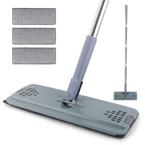 Flat Mop with 3 Pads, Microfiber Mops for Floor Cleaning