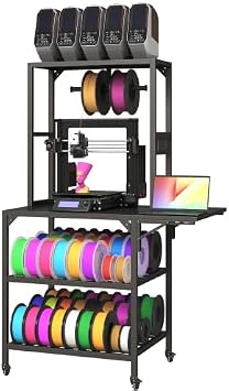 3D Printer Stand, Heavy Duty 3D Printer Table Stand with Filament Storage Rack, T-Shaped Spools Holder Rack with Wheels,3D Printer Workbench for 3D Printing Studio, Home Office Workshop Single layer