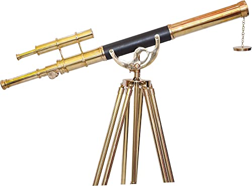 Telescopio de latón doble con trípode de madera miniatura 3