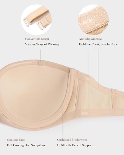 Image of HACI Full Coverage Strapless Bra for Large Bust Contour Underwire Plus Size Convertible Multiway