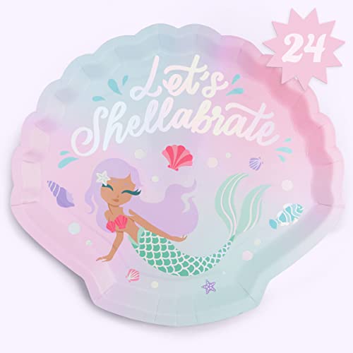 Xo, Fetti Mermaid Shell Birthday Plates - 24 Pk, 9" | Mermaid Bday Party Supplies, Under The Sea Decorations, Let's Shellabrate Party Favors #TOP16