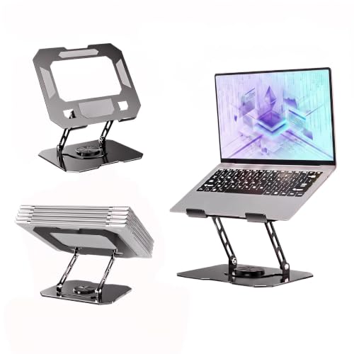 Briteroh Laptop Stand for Desk - Ergonomic All Metal Alloy Computer Riser, 360° Rotating & Adjustable & Foldable, with Large Hollow Cooling, Stable Holder for MacBook, Dell, HP, Notebook(10-17"), Blk