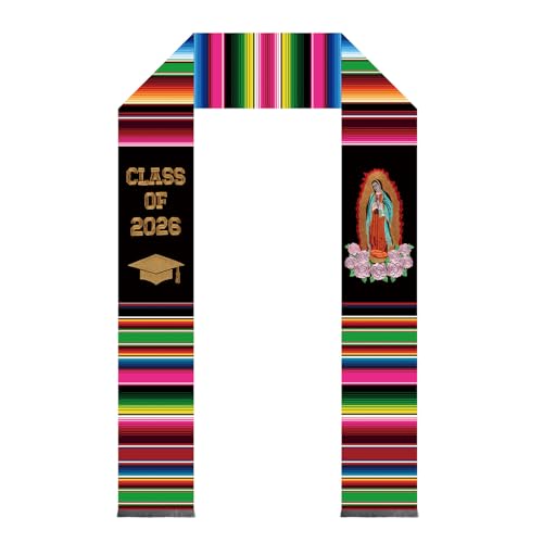 Cylanta Embroidered Mexican Graduation Sash With Virgen de Guadalupe, 72 Inch Class of 2026 Graduation Stole, Estola de Graduación, Mexican Serape Stole Gifts