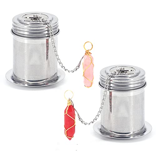 Hexyard Tea Infusers Loose Tea, 2 Pack Tea Ball Strainers Fine Mesh, Loose Leaf Tea Steeper Red Stone&Pink Crystal, 18/8 Stainless Steel Tea diffuser Suitable Mug, Cup, 2Pack-Red Stone&Pink Crystal