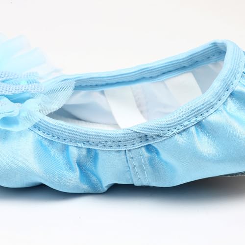 Girls Ballet Slippers with Glittery Mesh Flower, Soft Sole Dance Performance Shoes4