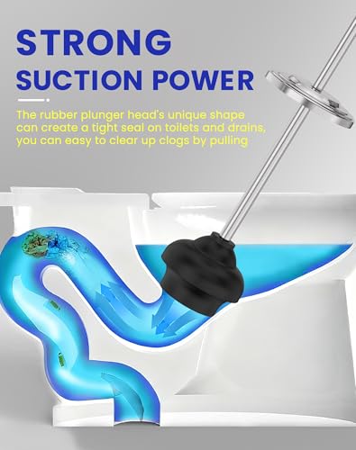 Image of Dowry Toilet Plunger with Holder for Bathroom Silver | Hidden Toilet Bowl Cleaners Long Handle with Cover Powerful Force Suction Cup Heavy Duty Deep Cleaning