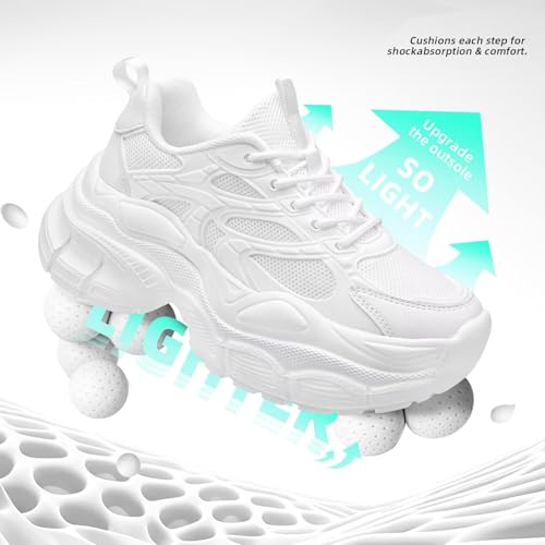 Image of Womems Walking Shoes Running Tennis Fashion Sneakers Athletic Gym Workout Comfortable Breathable Lightweight White