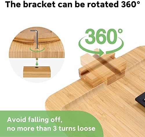Bamboo Sofa Tray Table Clip on Side Table for Wide Couches Arm, Foldable Couch Tray with 360° Rotating Phone Holder, Armrest Table for Eating/Drinks/Snacks/Remote/Control (Rectangle)