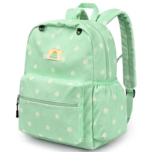 Image of STEAMEDBUN Corduroy Kids Backpack for Girls and Boys 5-8: Girls Backpack for Elementary Kindergarten - 15 inch Cute Backpacks for Kids - Daisy