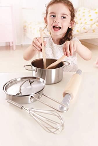 Hape E3137 Chef's Cooking Set - Child Safe Pots, Pans and Utensils - Wooden Kitchen Accessories