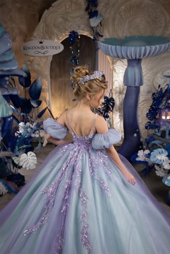 GZCYL Girls Pageant Dresses 7-16 Mint and Purple Princess Off Shoulder Flower Girls Ball Gowns4