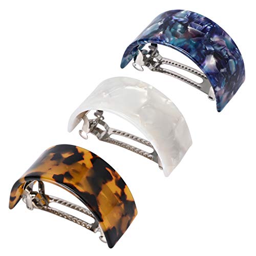fani 3 Pcs Extra Volume Rectangle Ponytail Barrette,Retro Tortoise Shell Hair Clips Semi Circle Hair Clamp Automatic Non Slip and Durable Hair Styling Clip Strong Hold Grip Hair Clips for Women