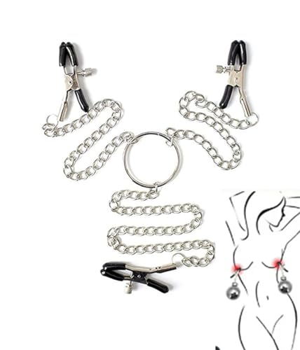 Pinza de cadena de estimulación femenina ajustable con 3 cabezales de juguete