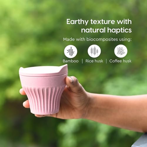 Image of Eha Earth Friendly Rafter Coffee Mug with Lid | Tea Cup Set | 175 ml | Made with Rice Husk | Microwave Safe Mugs for Gifting |2 Unit | Innocent