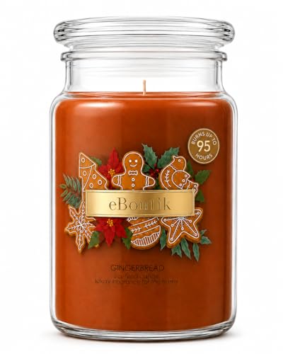 eBoutik - Strong Scented Gingerbread Large Candle Jar Festive Ginger Bread - Long-Lasting Fragrance Natural Wax Seasonal Christmas - Home Decor Stocking Filler