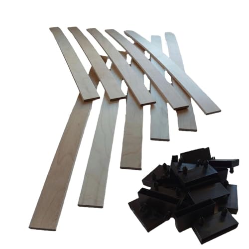 EBAC Literie 10 Lattes + 20 Embouts 680x53x8 mm | Bois 7 Plis | pour sommier et lit 160x200 | Remplacement pour sommier/bz/clic clac