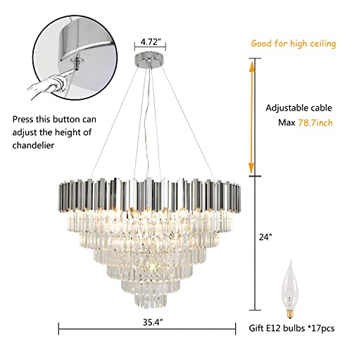 Akeelighting Chrome Luxury Crystal Chandelier Modern Crystal Chandelier Large 6 Tier 17 Light Hanging Ceiling Light Fixture Entryway Foyer Living Room 35.4" #TOP3