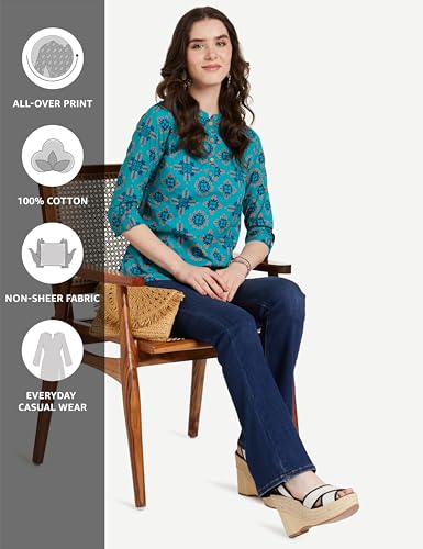 Image of Amazon Brand - Myx Women Printed Regular Cotton Short Kurti (Available in Plus Sizes)
