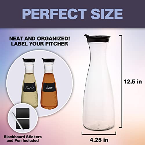 Umien Carafe Pitcher – Clear Beverage Carafes With Flip Top Lid, Iced Tea, Mimosas, Laundry Detergent, Milk, Juice – Easy Pour Bpa Free Plastic Drink Container, 50 Ounce Round Bottoms - 2 Pack #TOP1