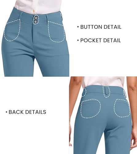 FUNYYZO Women Stretch Business Straight Leg Dress Slacks Pants with Pockets Wear to Work Casual Suitpants3