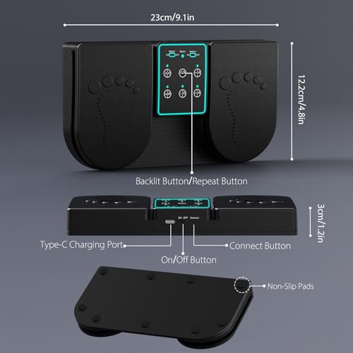 Doohoeek IZX-JT01 Backlit Page Turner Pedal Wireless For Ipads Tablets Phones, Rechargeable Universal Foot Pedal thumb #3