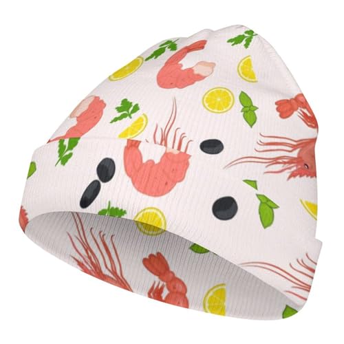 Shrimp Lemon Food Pattern Kids Beanie Hat for for Girls Boys Children Cap Winter Knitted Chemo Cancer Headwear Accessories Gifts Decoration