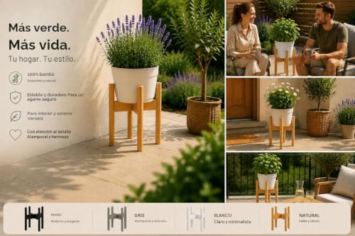Miniatura 3 de Rubberneck Plant Stand - Soporte Para Plantas Ajustable De Bambú - Uso Interno Y Estreno - Beige