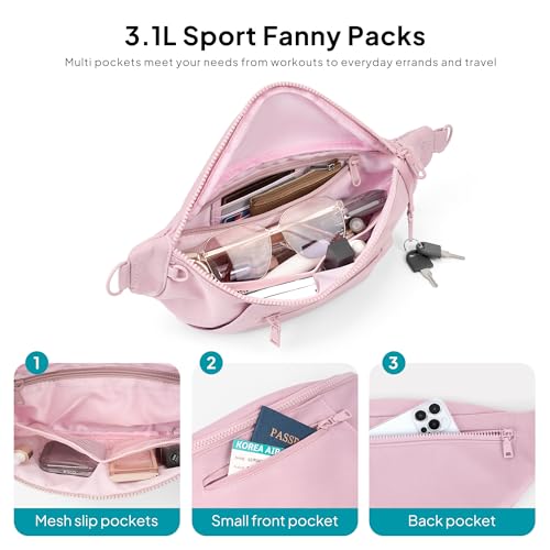 Image of TOPEAST Fanny Pack for Women, Anti-Theft Travel Belt Bag Crossbody Sling Bag Purse with RFID Blocking, Small Fashion Bum Bag with Multiple Pockets for Hiking Walking Sport, Pink