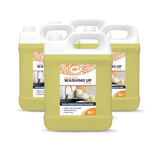 FILO Professional Lemon Washing Up Liquid – 4 x 5 Litre Dishwashing Liquid, Concentrated Dish Soap for Kitchen Use, Cuts Through Grease, Household Cleaning Formula