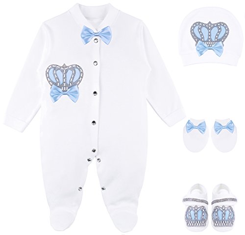 Lilax Baby Boy Jewels Crown Layette 4 Piece Gift Set 0-3 Months Blue #TOP6