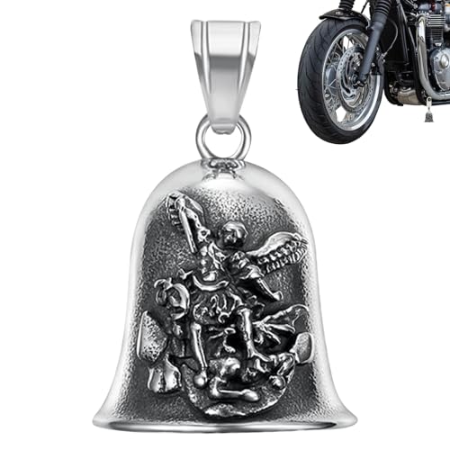 Angel Bells - Campana Guardián De Espíritu Pesado De 5,4x3,2 Cm, Amuleto Protector De Motociclista, Colgante De Equitación De La Suerte, Accesorio De Exorcismo De Metal | Ficha De Bendición Hecha