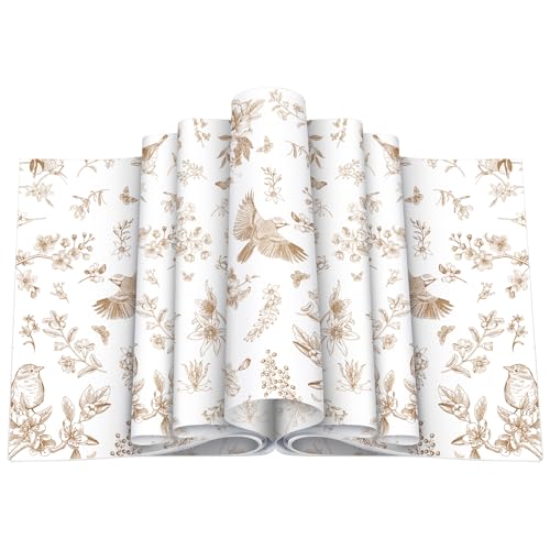 Feifeiya 200 Pcs Brown Floral Wax Paper Sheet for Food Chinoiserie Bird
