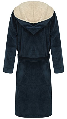 John Christian Vestaglia Uomo In Caldo Pile Con Cappuccio - Blu/Grigio (Xl) - 2