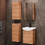 Planetmöbel Set di mobili da bagno lavabo con mobiletto 45 x 60 x 33 cm con armadio a specchio 40 cm, 2X armadi midi per WC ospiti, rovere oro