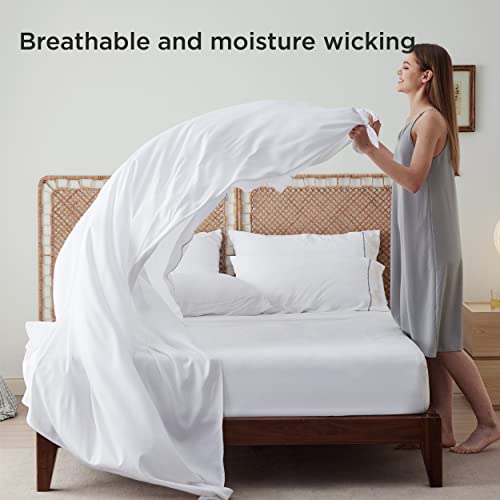 Bedsure Luxury Embroidered Bed Sheets - Super Soft King Size Sheets With 18 Inch Deep Pocket, Silky Smooth, Cooling For Hot Sleeper, 1 Fitted Sheet, 1 Flat, 4 Pillow Cases (Light White) #TOP3