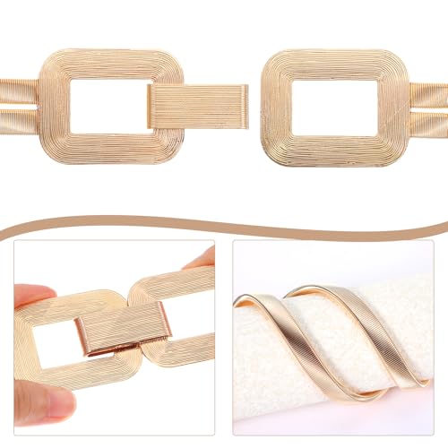 Prasacco Gold Belt Strech Metal Belts Hollow Out Chain Belt with Double Rectangle Buckle Gold Belts for Women Dresses Waist Accessories3