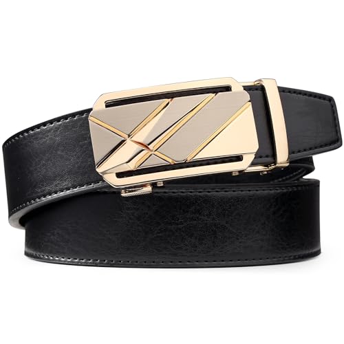 Image of Drowsmen Leather ratchet belt 1 3 /8 inch with Click Sliding Automatic Buckle, Adjustable belt Trim to Fit