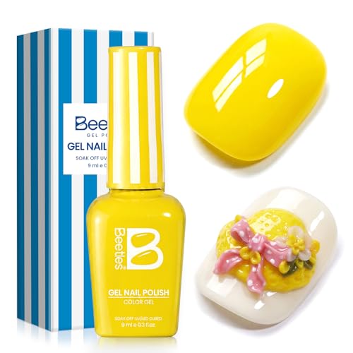 Image of Beetles Yellow Gel Nail Polish - Beetles Summer Voyage Lemon Stripe Summer Nails, Neon Yellow Gel Nail Polish, Same Color Bottle, Soak Off UV LED Neon Nails, Manicure Salon DIY for Holiday