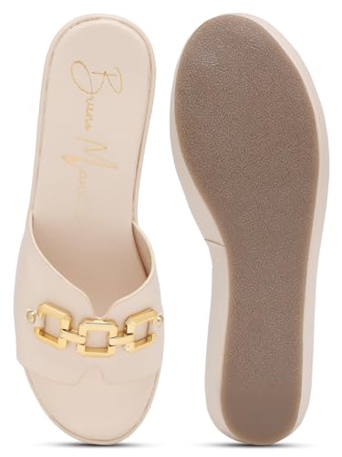 Image of Bruno Manetti Women's Slipon Back Open with Upper Golden Buckle Round Toe Comfort Platform Wedges