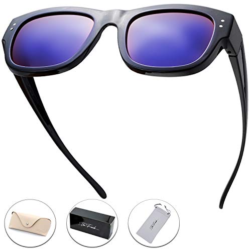 Image of The Fresh High Definition Polarized Wrap Around Shield Sunglasses for Glasses - Leather Eyeglasses Case