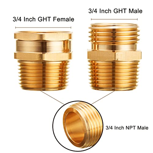 Joejet Garden Hose Connector, 3/4'' Ght Female And Male To 3/4'' Npt Male, Metal Brass Water Hose To Pipe Thread Adapters And Fittings #TOP1